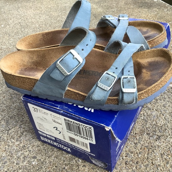 Leather Franca Birkenstocks Sz 37, Dusty Blue, VGUC, Made in Germany, Reg fit - Picture 8 of 10